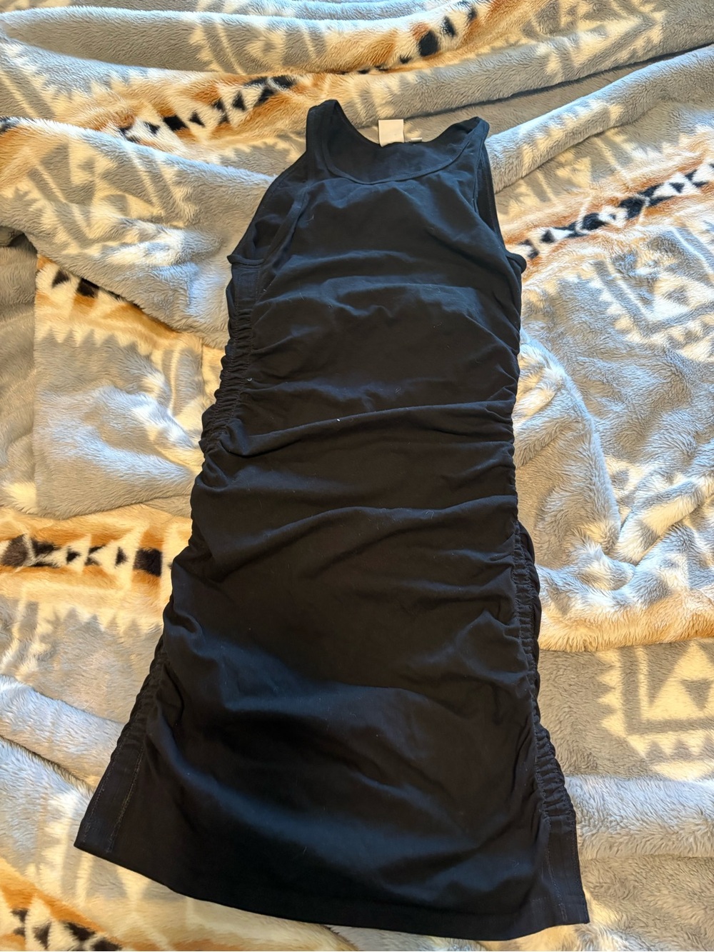 TNA Black Ruched Midi Dress
